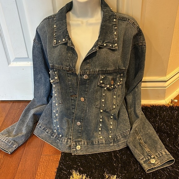 Ci Sono Wear What U 🩶💙luxury diamond stud denim jacket Sz XL - Picture 3 of 15